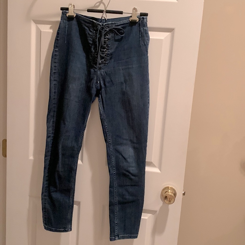 Free People High Waisted Tie Front Jeans